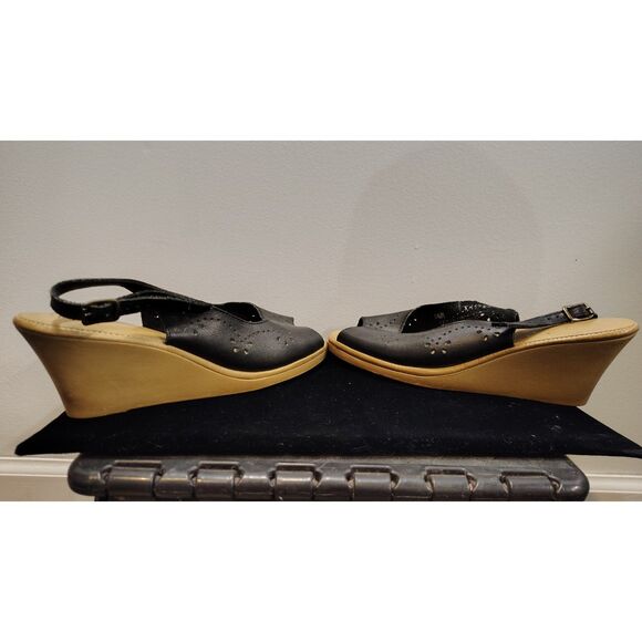 Naturalizer Women's Black Sling Back Open Toe Upper Leather Wedge 6.5 - Picture 5 of 8